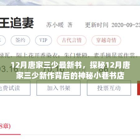 探秘唐家三少新作背后的神秘小巷书店，12月新书揭秘