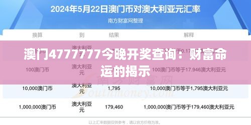 澳门4777777今晚开奖查询：财富命运的揭示