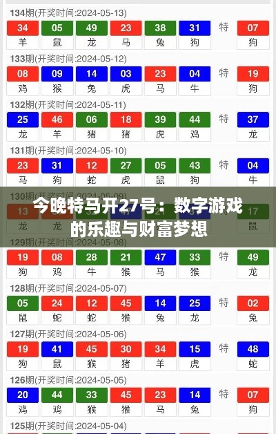 今晚特马开27号：数字游戏的乐趣与财富梦想