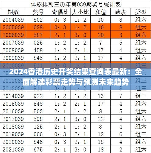 2024香港历史开奖结果查询表最新：全面解读彩票走势与预测未来趋势