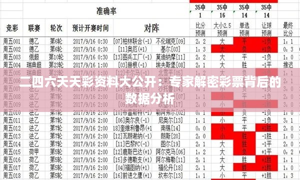 二四六天天彩资料大公开：专家解密彩票背后的数据分析