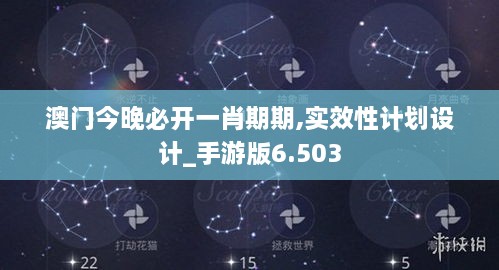 澳门今晚必开一肖期期,实效性计划设计_手游版6.503