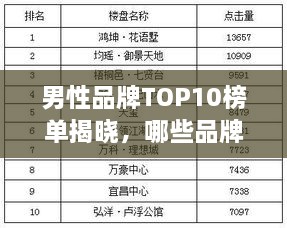 男性品牌TOP10榜单揭晓，哪些品牌独占鳌头？