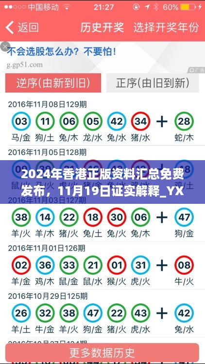 2024年香港正版资料汇总免费发布，11月19日证实解释_YXG4.63.33原创版