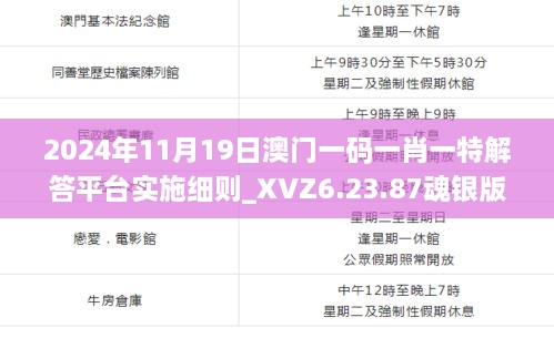 2024年11月19日澳门一码一肖一特解答平台实施细则_XVZ6.23.87魂银版