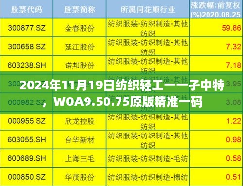 2024年11月19日纺织轻工一一孑中特，WOA9.50.75原版精准一码