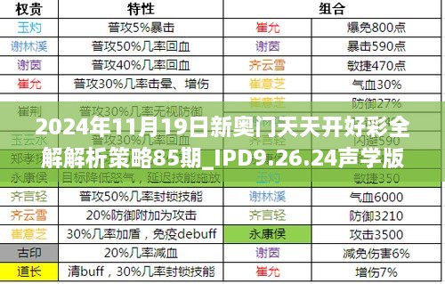 2024年11月19日新奥门天天开好彩全解解析策略85期_IPD9.26.24声学版