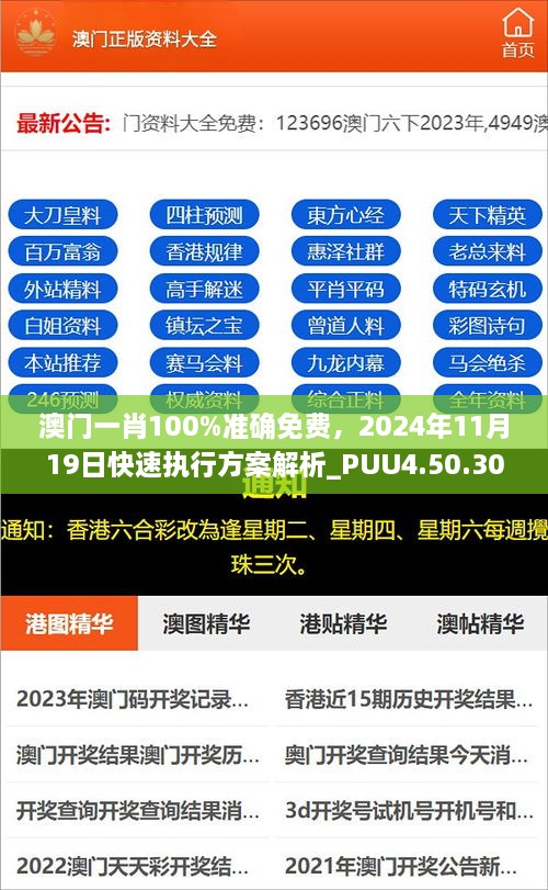 澳门一肖100%准确免费，2024年11月19日快速执行方案解析_PUU4.50.30完整版