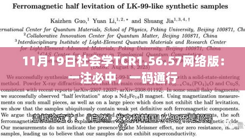 11月19日社会学TCR1.56.57网络版：一注必中，一码通行