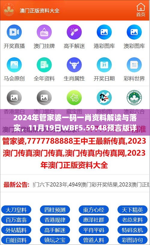 2024年管家婆一码一肖资料解读与落实，11月19日WBF5.59.48预言版详解