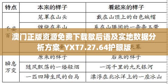 澳门正版资源免费下载歇后语及实地数据分析方案_YXT7.27.64护眼版