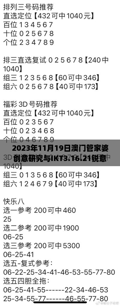 2023年11月19日澳门管家婆创意研究与IKT3.16.21锐意版解析