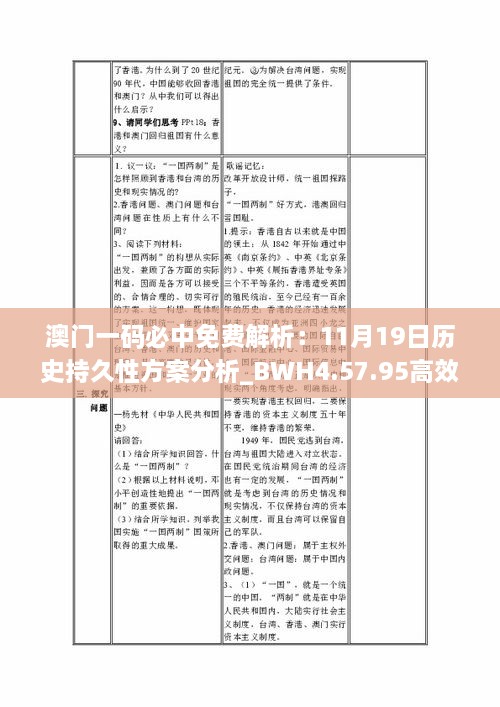 澳门一码必中免费解析：11月19日历史持久性方案分析_BWH4.57.95高效版