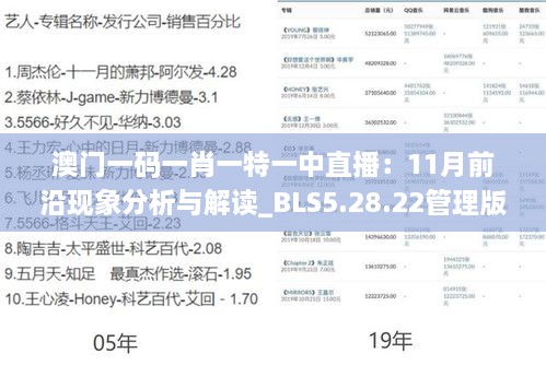 澳门一码一肖一特一中直播：11月前沿现象分析与解读_BLS5.28.22管理版