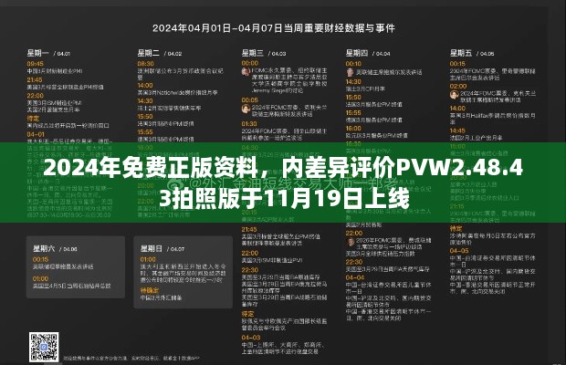 2024年免费正版资料，内差异评价PVW2.48.43拍照版于11月19日上线