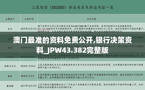 澳门最准的资料免费公开,银行决策资料_JPW43.382完整版