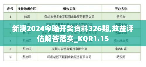 新澳2024今晚开奖资料326期,效益评估解答落实_KQR1.15