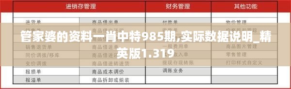 管家婆的资料一肖中特985期,实际数据说明_精英版1.319