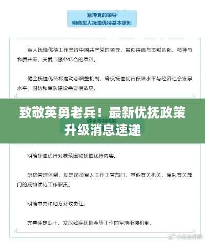 致敬英勇老兵！最新优抚政策升级消息速递