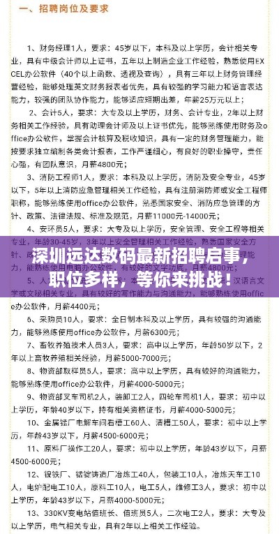 深圳远达数码最新招聘启事，职位多样，等你来挑战！