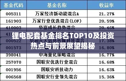 锂电配套基金排名TOP10及投资热点与前景展望揭秘