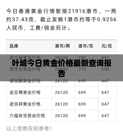 叶城今日黄金价格最新查询报告